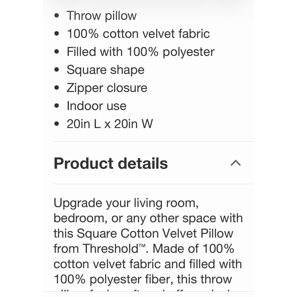 Threshold 20x20 Ivory Square Cotton Velvet Pillow - Picture 3 of 3